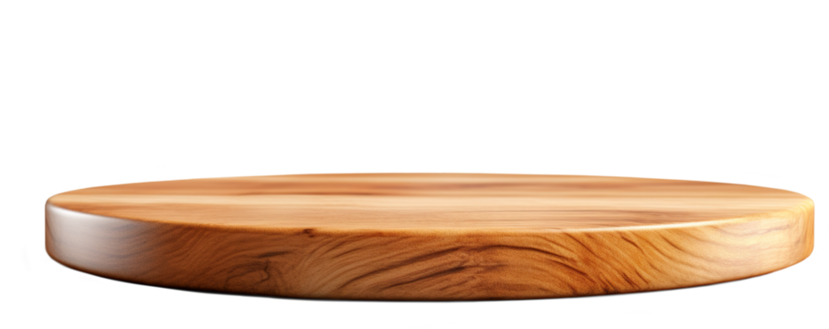 Round wooden chopping board isolated on transparent background, png