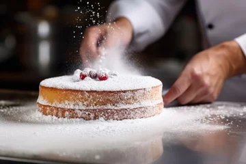 Fotobehang Close up a cakes sprinkled with icing sugar. © Sebastian Studio