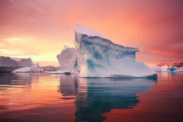 Obraz na płótnie Canvas Icebergs at sunset with copy space.