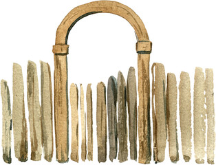Watercolor old gate, PNG with transparent background