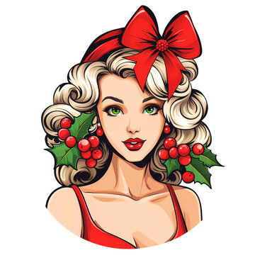 Vintage Pin Up Christmas Girl Clipart