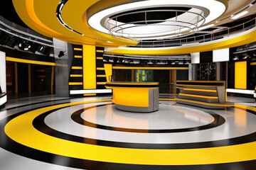 Tv Studio. News studio. News room. Background for newscast. Backdrop for video or photo production. Generative AI technology.