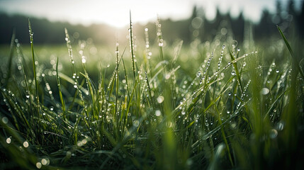 Obraz na płótnie Canvas Morning dew on the green grass. Shallow depth of field.