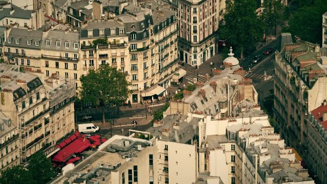 View from above of the Boulevard du Montparnasse, a famous city street in Paris, France
