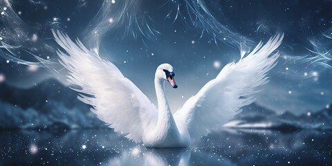 AI Generated. AI Generative. Winter snow ice cold swan bird. Elegance beautiful nature outdoor wild bird art. Graphic Art