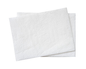 Top view of two folded pieces of white tissue paper or napkin in stack isolated on white background with clipping path.