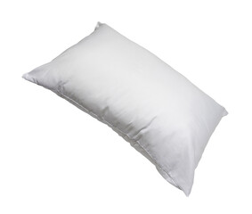 White pillow in hotel or resort room isolated on white background with clipping path in png file...