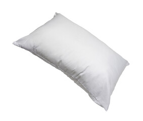 White pillow in hotel or resort room isolated on white background with clipping path in png file format Concept of comfortable and happy sleep in daily life