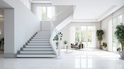 Fototapeta na wymiar Interior design of modern entrance hall with stair