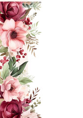 watercolor flowers. floral illustration, Leaf and buds. Botanic composition for wedding or greeting card. Border, branch of flowers - abstraction roses