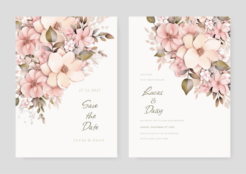 wedding invitation, thank you card, rsvp, details,menu,welcome,boho DIY minimal template design with watercolor greenery leaf and branch, watercolor invitation, beautiful floral wreath.