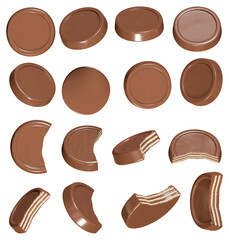 Round chocolate wafer from diffrent angles on transparent background - 3D render