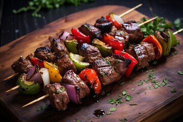 Beef Kebab on Skewers with Vegetables in Texas Style Generative AI