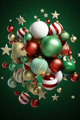 Naklejka premium 3d rendering of christmas baubles on a green background