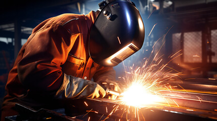 A skilled welder, sparks flying as they meticulously join metals, crafting a masterpiece of craftsmanship. (AI Generative)