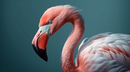 Portrait of pink flamingo. Generative AI