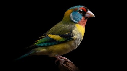 Gouldian finch isolated on the black background. Generative AI