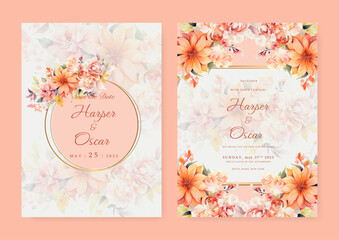 Fototapeta na wymiar Soft pink floral wedding invitation and menu template