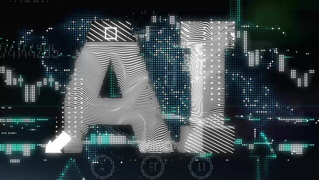 glitch effect video with text Ai like artificial intelligence. Modern futuristic digital backgorund with word..