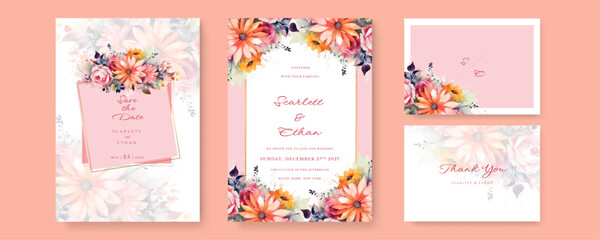 Fototapeta na wymiar vector floral wedding invitation template set with elegant soft leaves