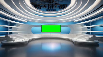 Tv Studio. News studio. News room. Background for newscast. Backdrop for video or photo production. Generative AI technology.V