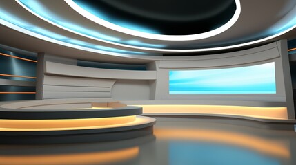 Tv Studio. News studio. News room. Background for newscast. Backdrop for video or photo production. Generative AI technology.V