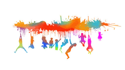 Abstract people and blots. Abstract colored people hang on blots. Vector illustration