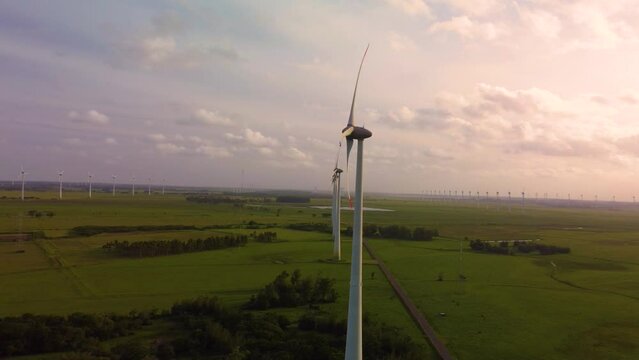wind power turbine beautiful sky colorfull drone aerial