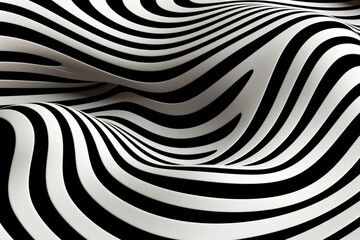 Abstract 3d rendering of black and white wavy surface. Futuristic background with optical illusion.