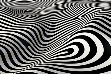 Black and white striped background. Abstract 3d illustration. Pattern with optical illusion.