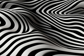 3d illustration of black and white wavy stripes. Abstract background