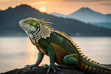 iguana on the rocks - obrazy, fototapety, plakaty
