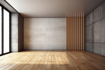 Empty room with concrete wall and wooden floor. 3D Rendering
