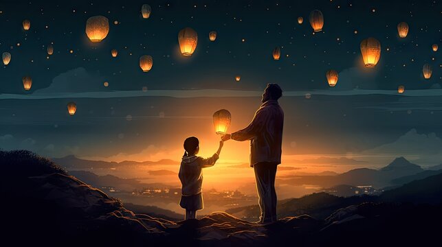 A beautiful digital artwork of a parent and child