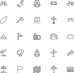 Travel icon set. Collection of outdoor activity sign for web design, UI design, mobile app, etc. Relax outline icon. Camping black pictogram on white background.