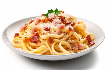 fresh spaghetti cheese background lunch food isolated pasta plate carbonara italian. Generative AI.