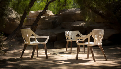 Obraz premium White chair on a background of white wall with a tree shadow, afternoon vibes. Generative AI