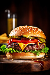 meat food fat burger food fast snack fast beef hamburger sandwich. Generative AI.
