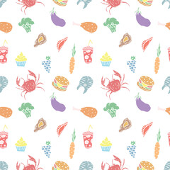 Seamless food pattern. Colored food background