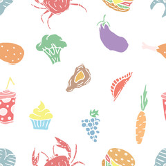 Seamless food pattern. Colored food background