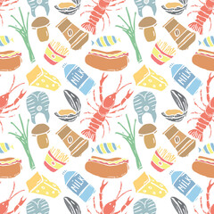 Seamless food pattern. Colored food background