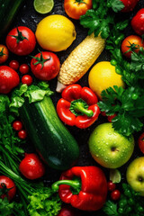 Naklejka na ściany i meble background vegetable close-up fresh water drop food healthy green organic paprika vegetarian. Generative AI.
