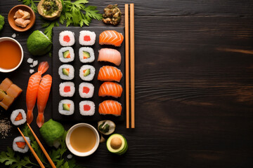 asian seafood rice sushi fresh food japanese healthy roll fish. Generative AI.