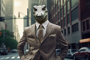 angry businessman alligator, Portrait of a alligator in a stylish business suit. - 625912900
