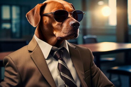 Businessman Dog,, Portrait Of A Dog In A Stylish Business Suit.