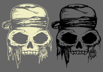 Pirate skull hand draw illustration isolated on grey background
