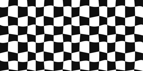 Curved checkered cells that resemble a racing flag. Used as a seamless background, for prints, textiles, wallpapers, pillows, notebooks, interior decoration.