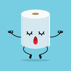 Cute relax toilet paper character. Funny yoga tissue cartoon emoticon in flat style. toilet paper emoji meditation vector illustration
