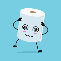 Cute dizzy toilet paper character. Funny drunk tissue cartoon emoticon in flat style. present emoji vector illustration