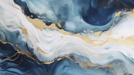 Luxury wallpaper. Blue marble and gold abstract background texture, Watercolor abstract background, 3D painted artificial marbled surface, Generated AI.